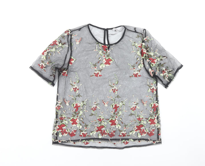 Red Herring Women's Black Floral Blouse, Size 12