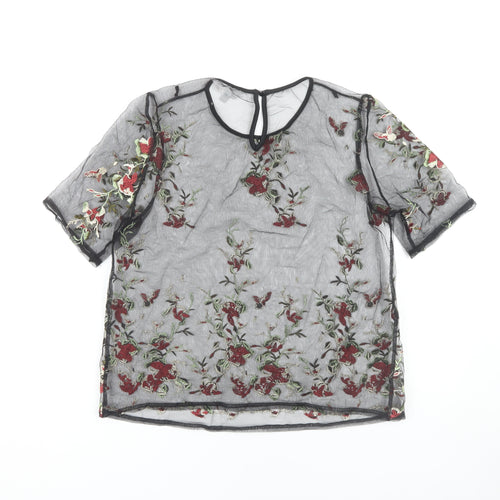 Red Herring Women's Black Floral Blouse, Size 12