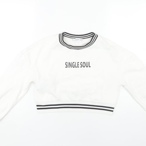 Mango Women White XS Pullover Sweatshirt with Logo