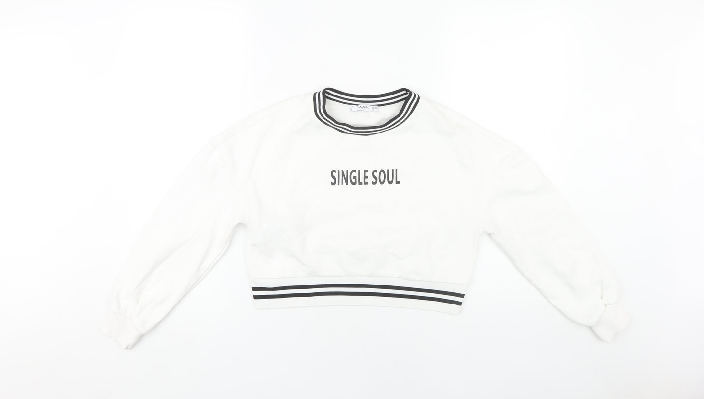 Mango Women White XS Pullover Sweatshirt with Logo
