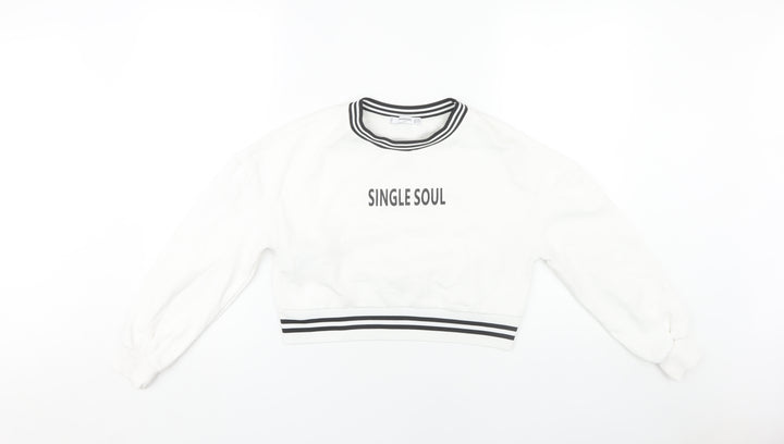 Mango Women White XS Pullover Sweatshirt with Logo