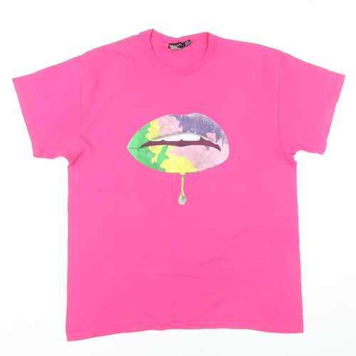 Boohoo Women's Pink Crew Neck T-Shirt Size 16