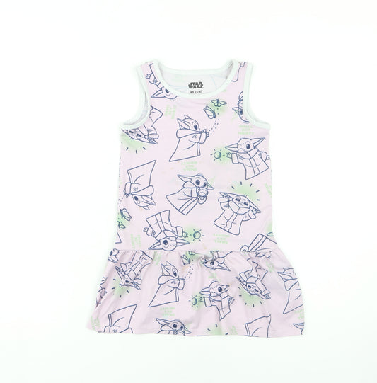 Front view of Star Wars girls’ pink cartoon tank dress - 4-5 years