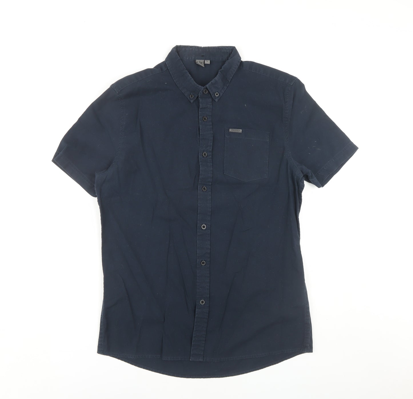 Firetrap Men's Blue Short Sleeve Button-Up Shirt L