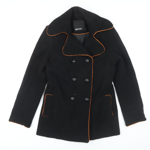 Spoon Women's Black Wool Pea Coat, Size 10, Classic Elegance