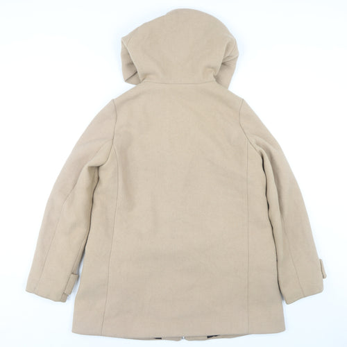 MNG Women's Beige XS Hooded Coat, Mid-Length, Zip Closure