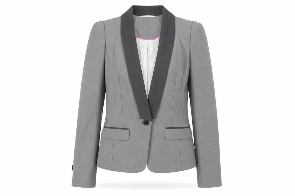 Front view of Next Women's Grey Blazer, size 8R, Slim Fit
