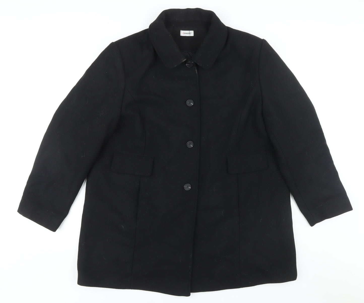 Damart Women's Black Wool Overcoat, Size 4, Classic Fit