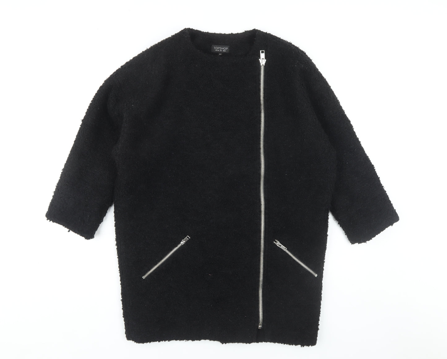 Topshop Women's Black Coat Size 8 with Full Zip