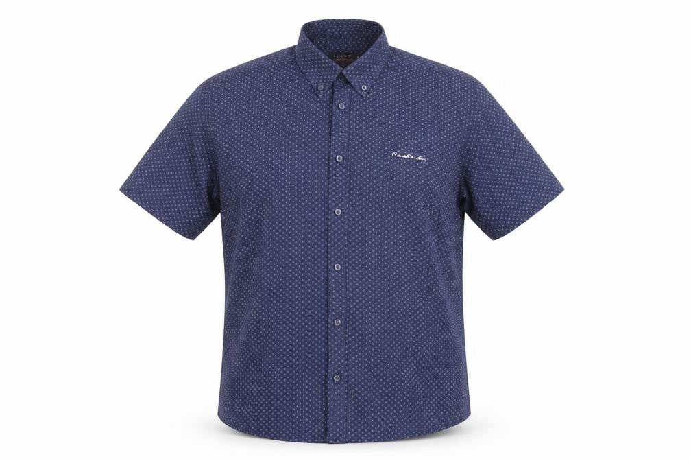 Front view of Pierre Cardin Men's Blue Geometric Shirt, M, Regular Fit