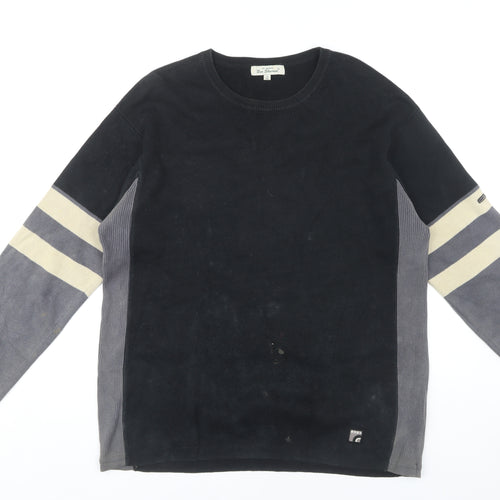 Ben Sherman Men's Black Black Colourblock Knit Jumper Size XL