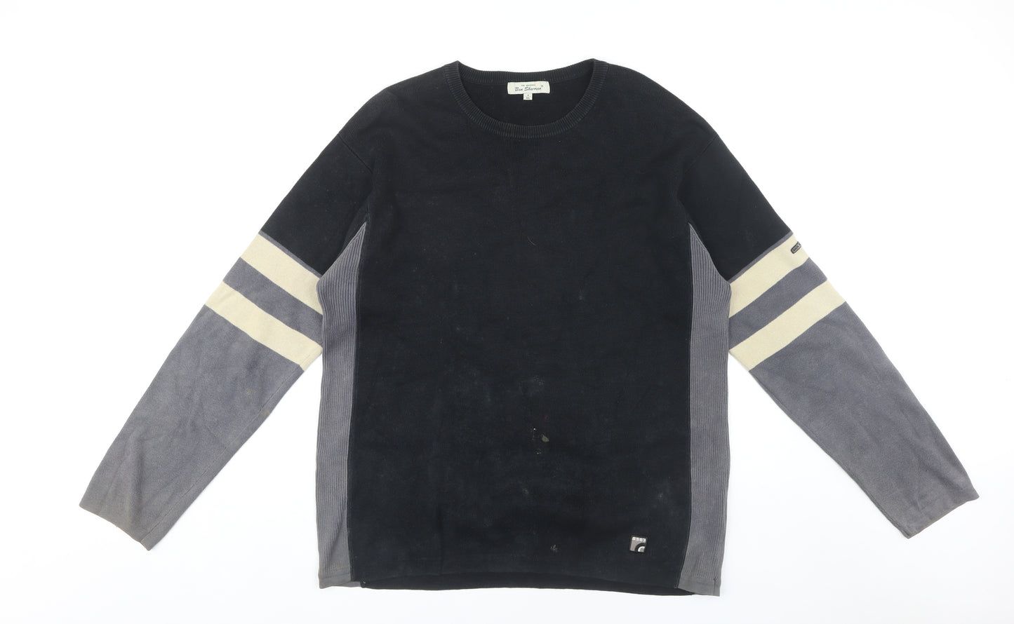 Ben Sherman Men's Black Black Colourblock Knit Jumper Size XL