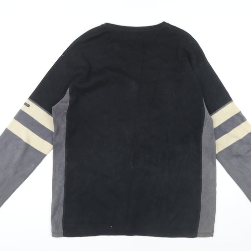 Ben Sherman Men's Black Black Colourblock Knit Jumper Size XL