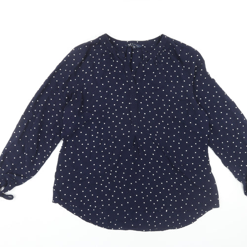 Crew Clothing Blue Polka Dot Long Sleeve Blouse, Size 16