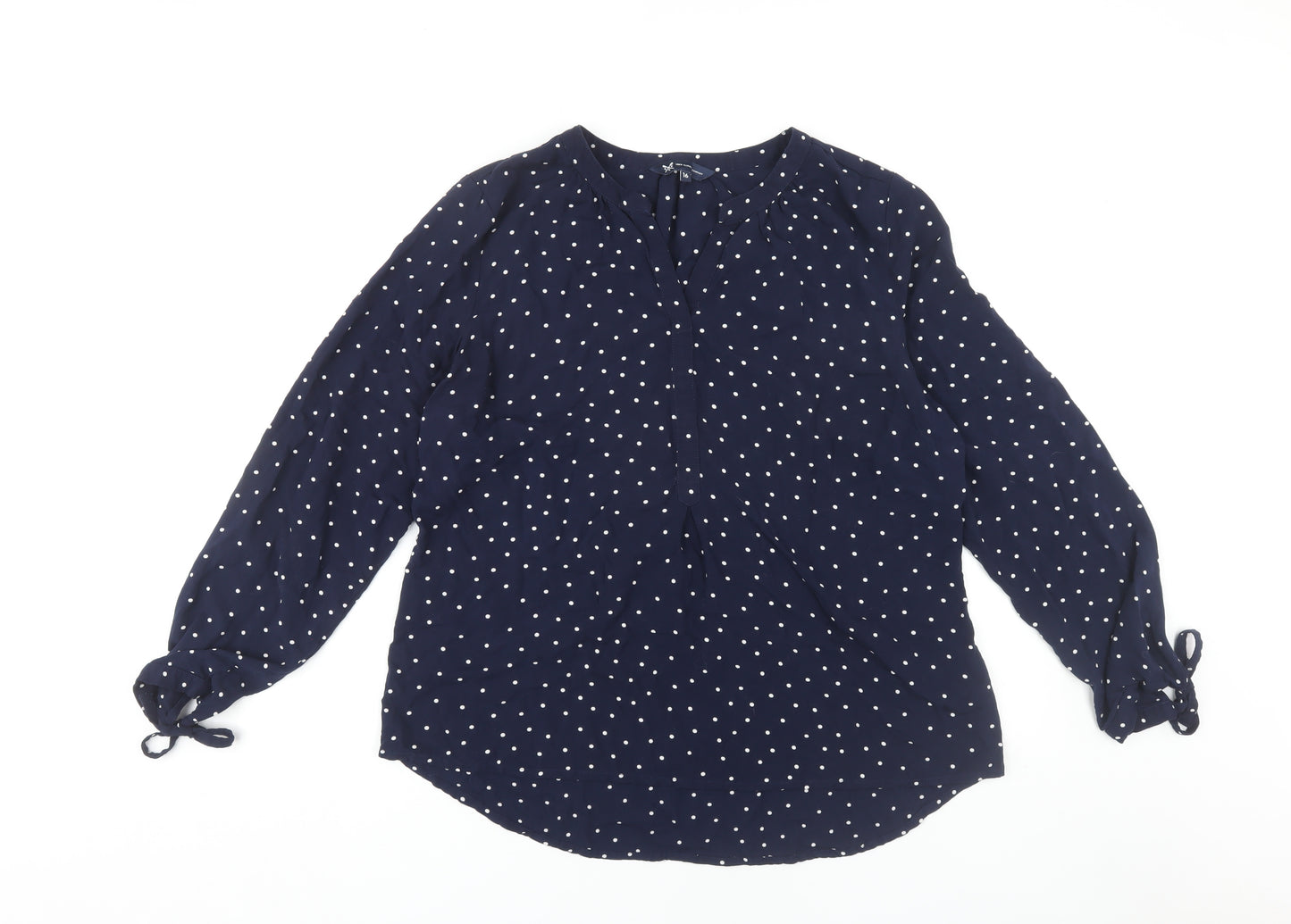 Crew Clothing Blue Polka Dot Long Sleeve Blouse, Size 16