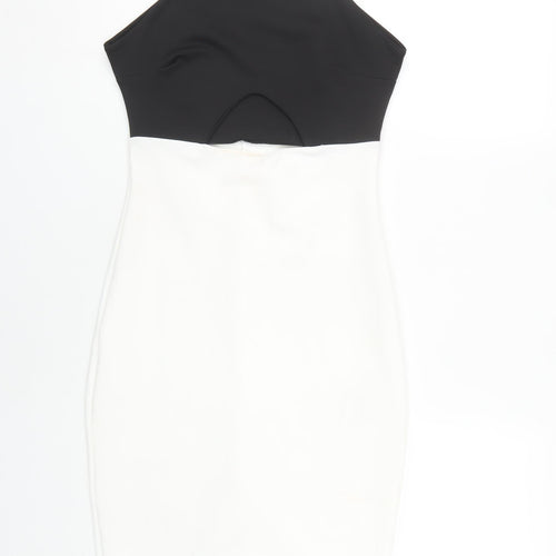 Boohoo Women's Black & White Bodycon Midi Dress UK 8