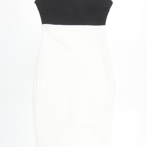 Boohoo Women's Black & White Bodycon Midi Dress UK 8