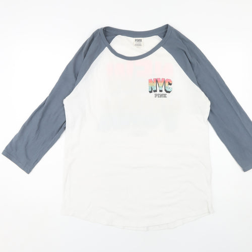 Victoria's Secret Pink Women's L T-Shirt, White/Blue, Casual