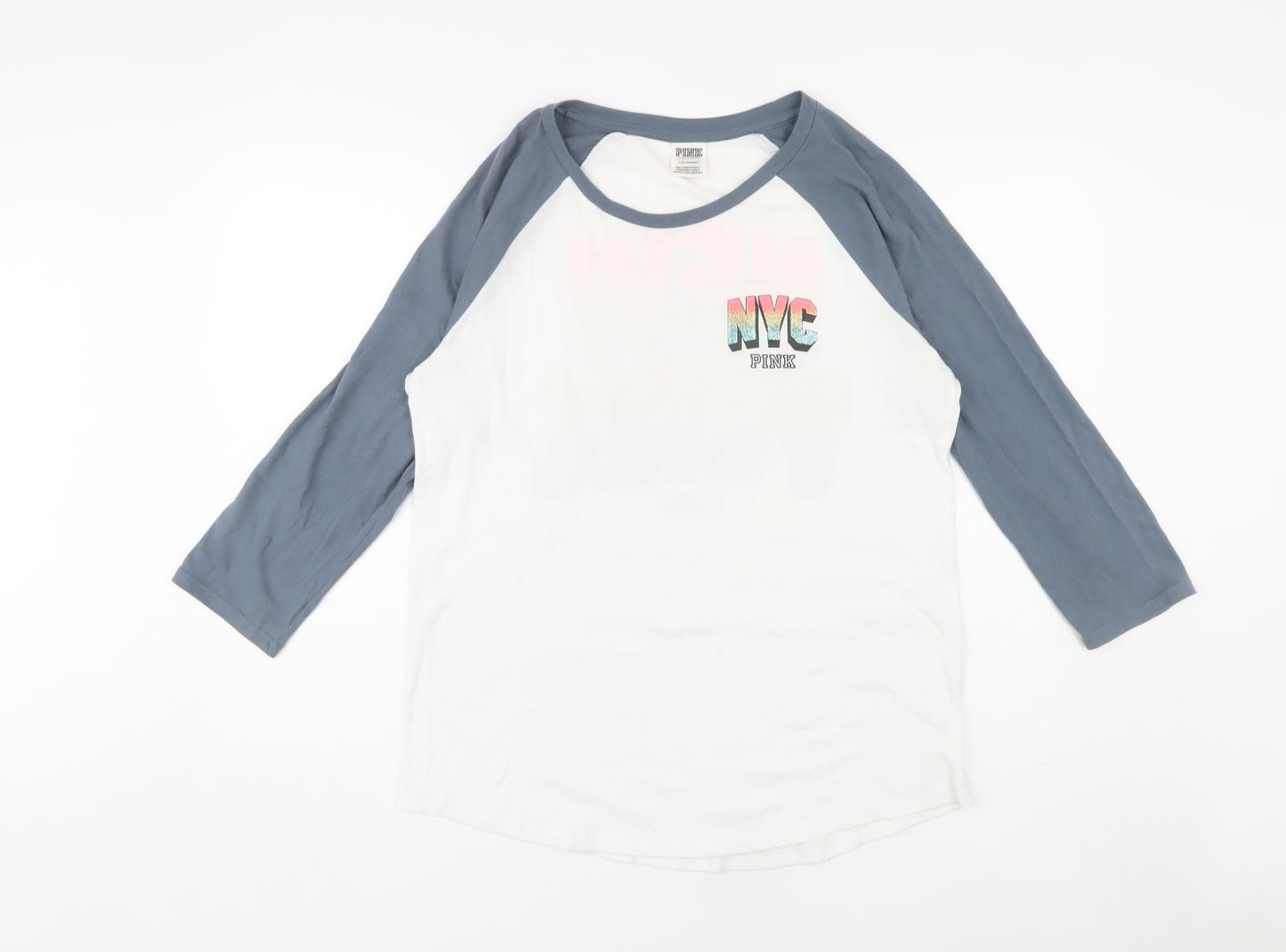 Victoria's Secret Pink Women's L T-Shirt, White/Blue, Casual
