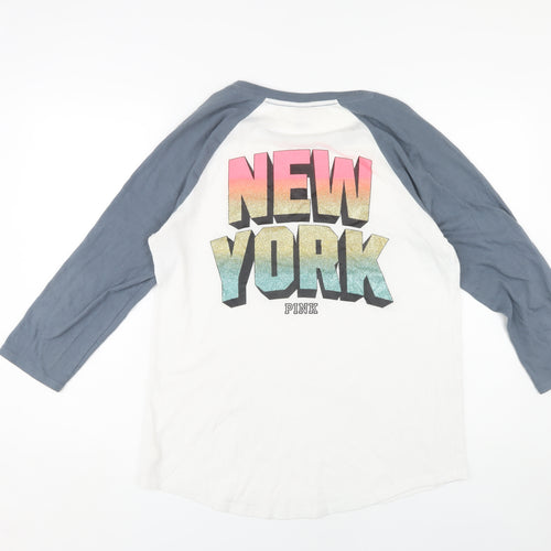 Victoria's Secret Pink Women's L T-Shirt, White/Blue, Casual