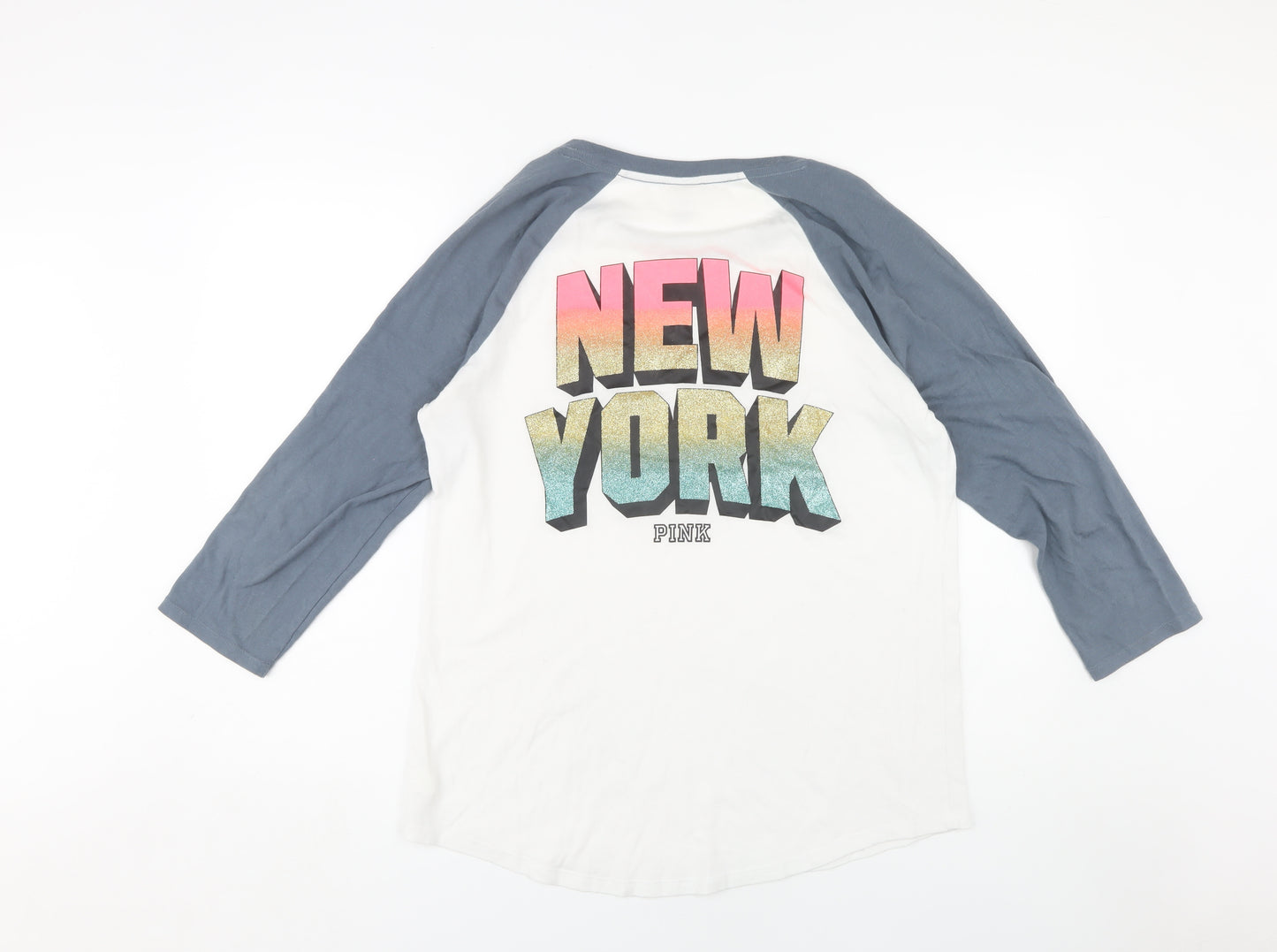 Victoria's Secret Pink Women's L T-Shirt, White/Blue, Casual