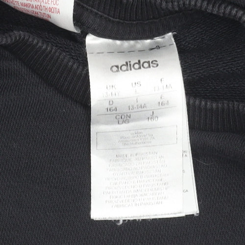 adidas Boys Black Sweatshirt, Logo, 13-14 Years, Graphic Print