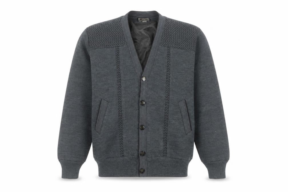 Front view of INGTIANBIRD Men's Grey Cardigan, M, V-Neck, Polyester