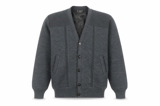 Front view of INGTIANBIRD Men's Grey Cardigan, M, V-Neck, Polyester