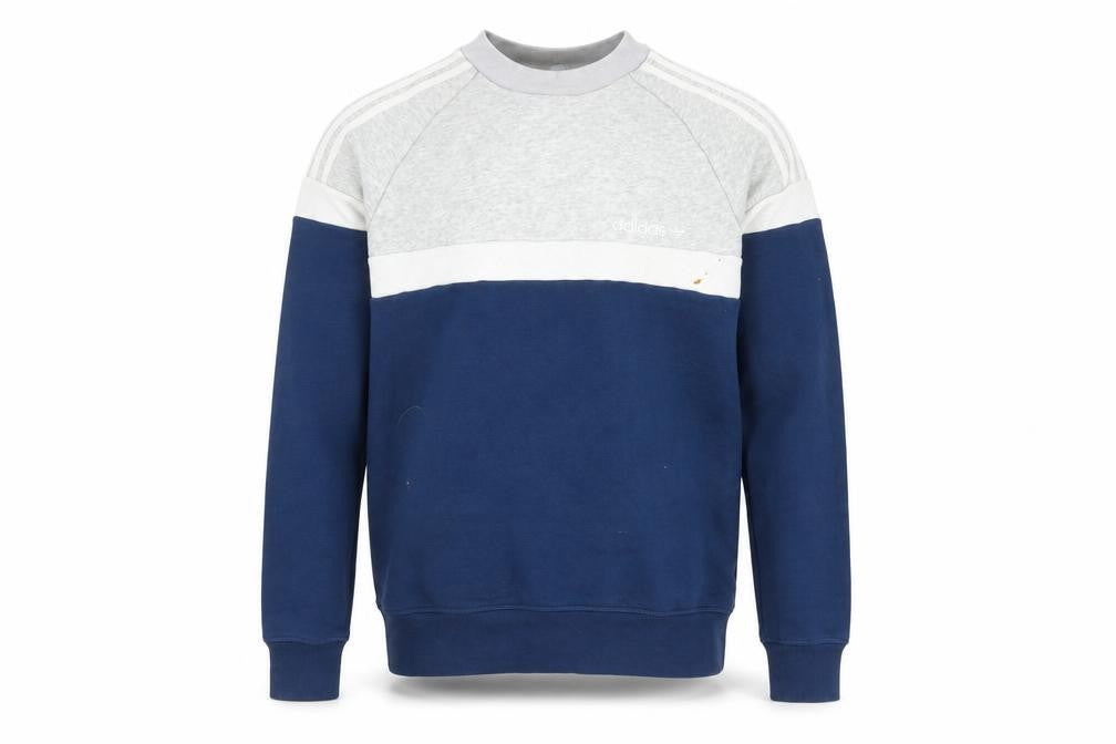 Front view of Adidas Men's Grey Blue Pullover Sweatshirt XS