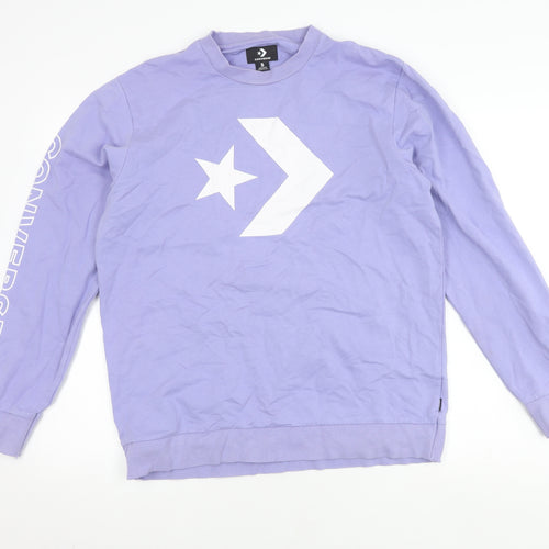Converse Men's Purple Pullover Sweatshirt, S, Logo Print