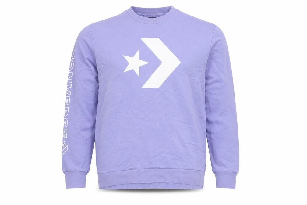 Front view of Converse Men's Purple Pullover Sweatshirt, S, Logo Print