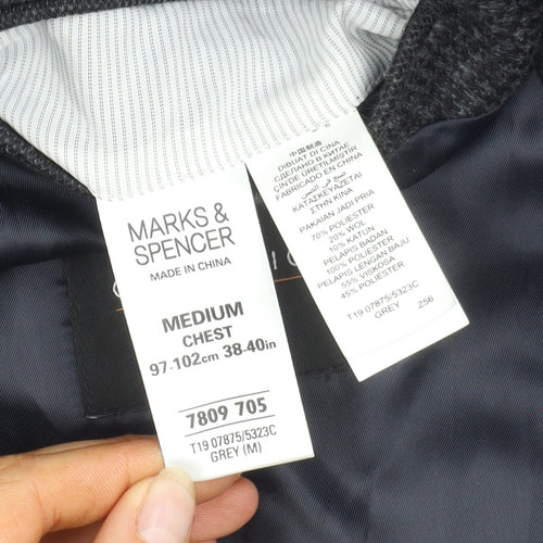 Marks and Spencer Men's Grey Check Blazer, 38R, Single-Breasted