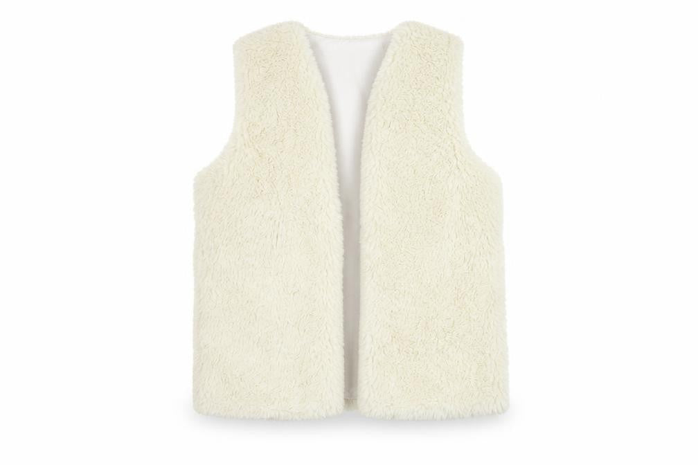 New Look Girls Ivory Faux Fur Waistcoat, Size 14-15