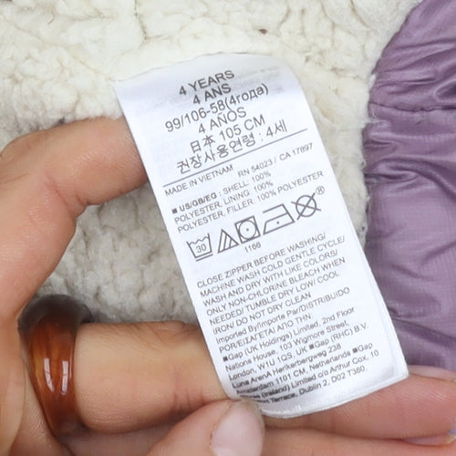Gap Girls Purple Puffer Jacket 4 Years Winter Hooded