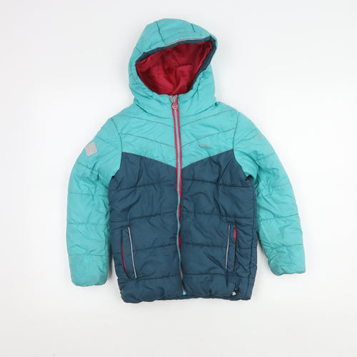 Regatta Girls Blue Puffer Jacket 7-8 Years Winter Hooded