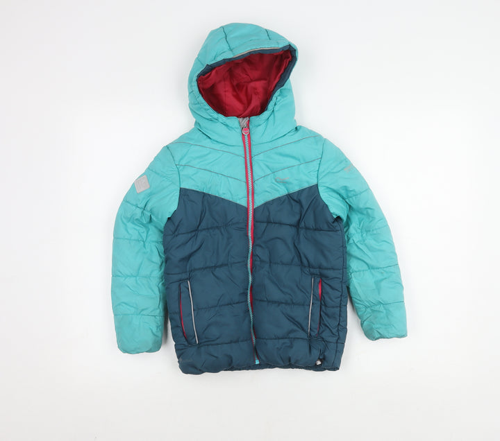 Regatta Girls Blue Puffer Jacket 7-8 Years Winter Hooded