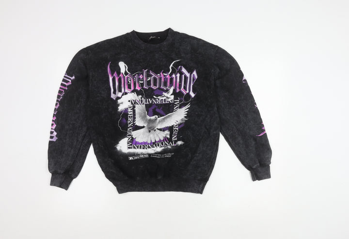 Boohoo Women's Black XS Graphic Print Pullover Sweatshirt