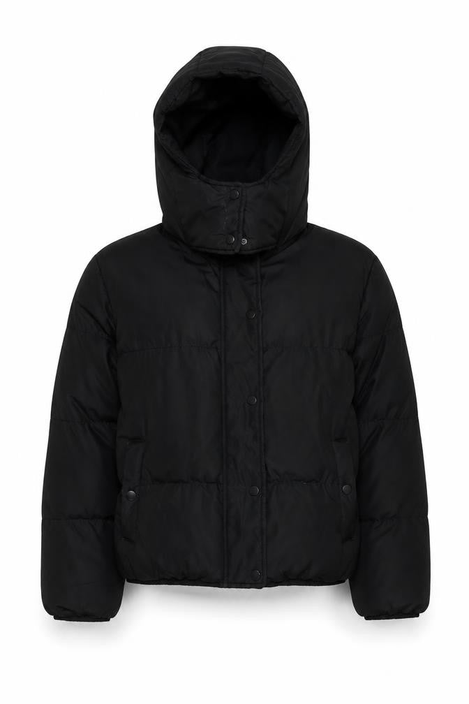 Front view of Brave Soul Women's Black Puffer Jacket M Winter Hooded