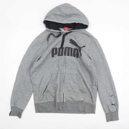 Puma Men's Grey Full Zip Hoodie, Size M, Logo Accent