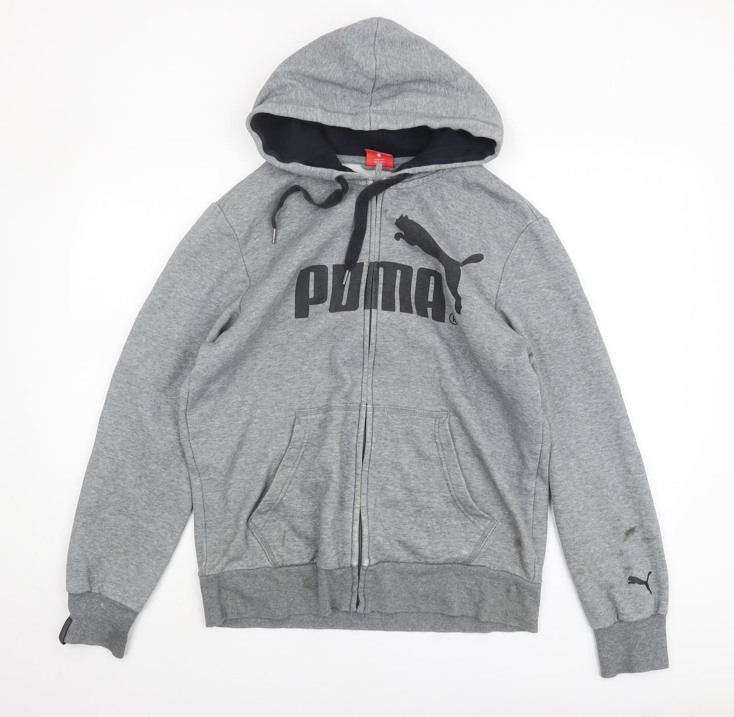 Puma Men's Grey Full Zip Hoodie, Size M, Logo Accent