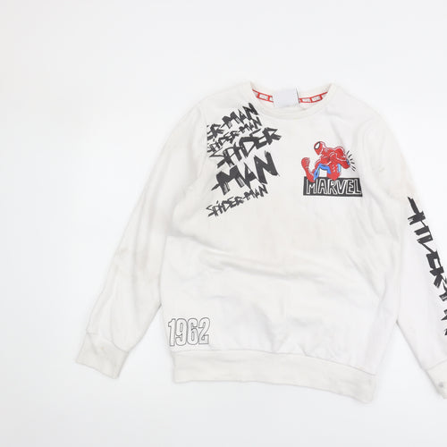Primark Boys Spiderman White Sweatshirt 12-13 Years Pullover