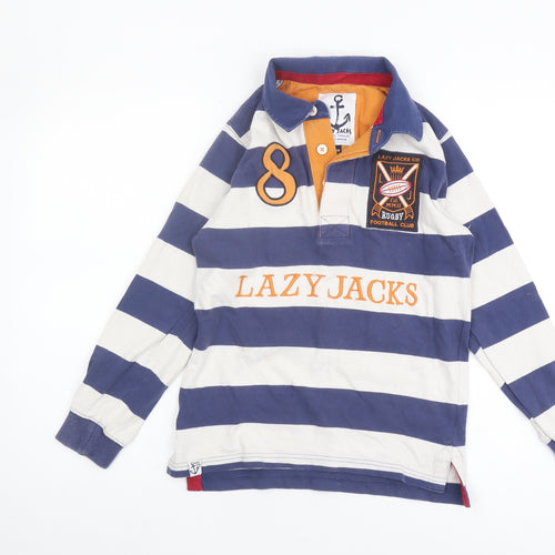 Lazy Jacks Boys Blue & White Striped Henley Sweatshirt 9-10 Years