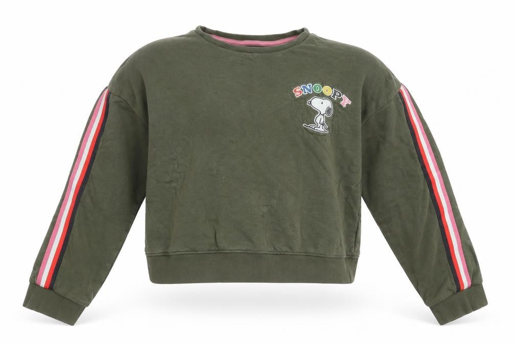 Front view of Marks & Spencer girls’ green snoopy pullover sweatshirt 16y