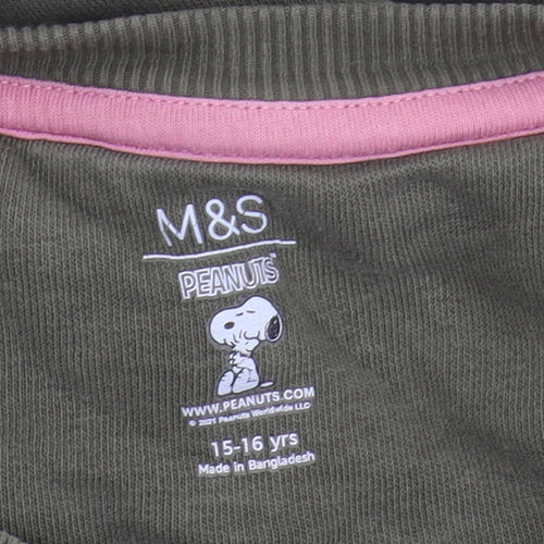 Marks and Spencer Girls Green Snoopy Pullover Sweatshirt 16Y