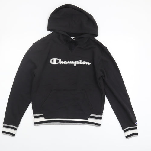 Champion Women's Black Hoodie Size S, Logo, Drawstring