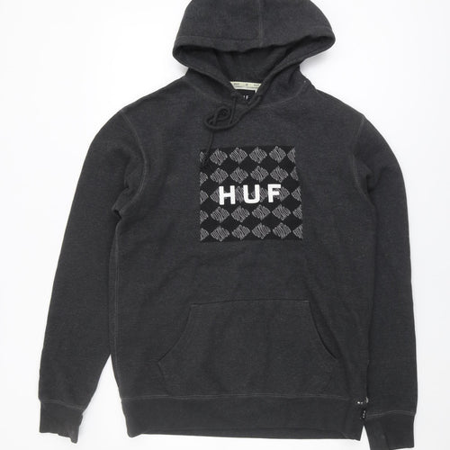 HUF Men's Black Hoodie, Size S, Logo Pullover Fleece