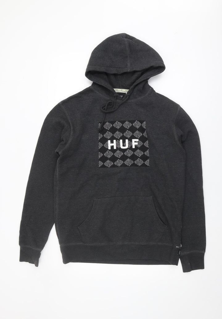 HUF Men's Black Hoodie, Size S, Logo Pullover Fleece