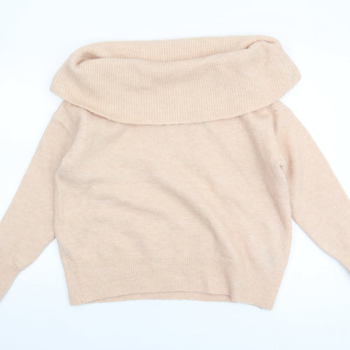 Warehouse Women's Beige Cowl Neck Pullover Jumper S