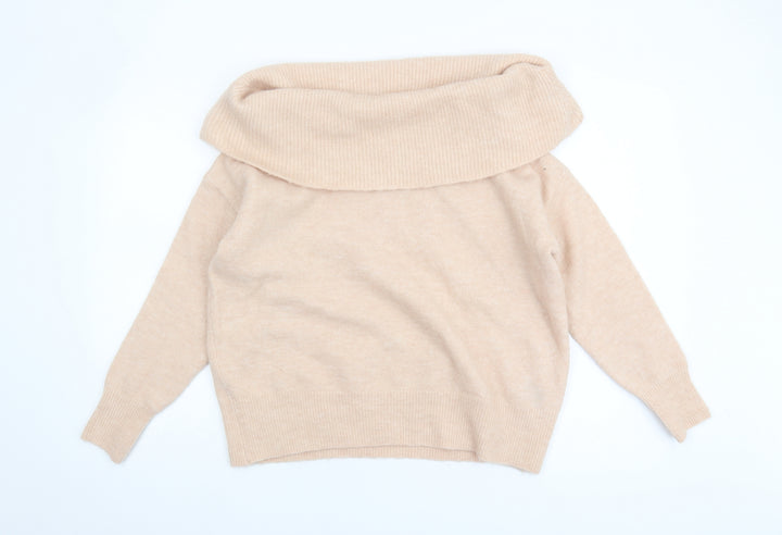 Warehouse Women's Beige Cowl Neck Pullover Jumper S