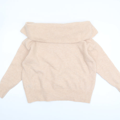 Warehouse Women's Beige Cowl Neck Pullover Jumper S
